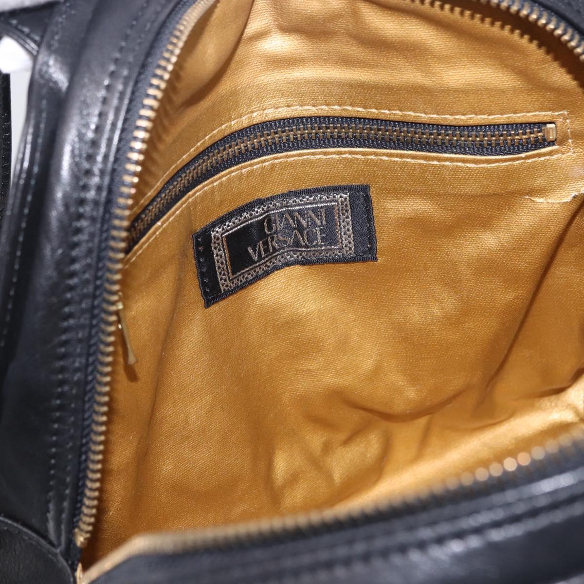 Vintage 90s Gianni Versace Black Leather Medusa Sunburst Tote