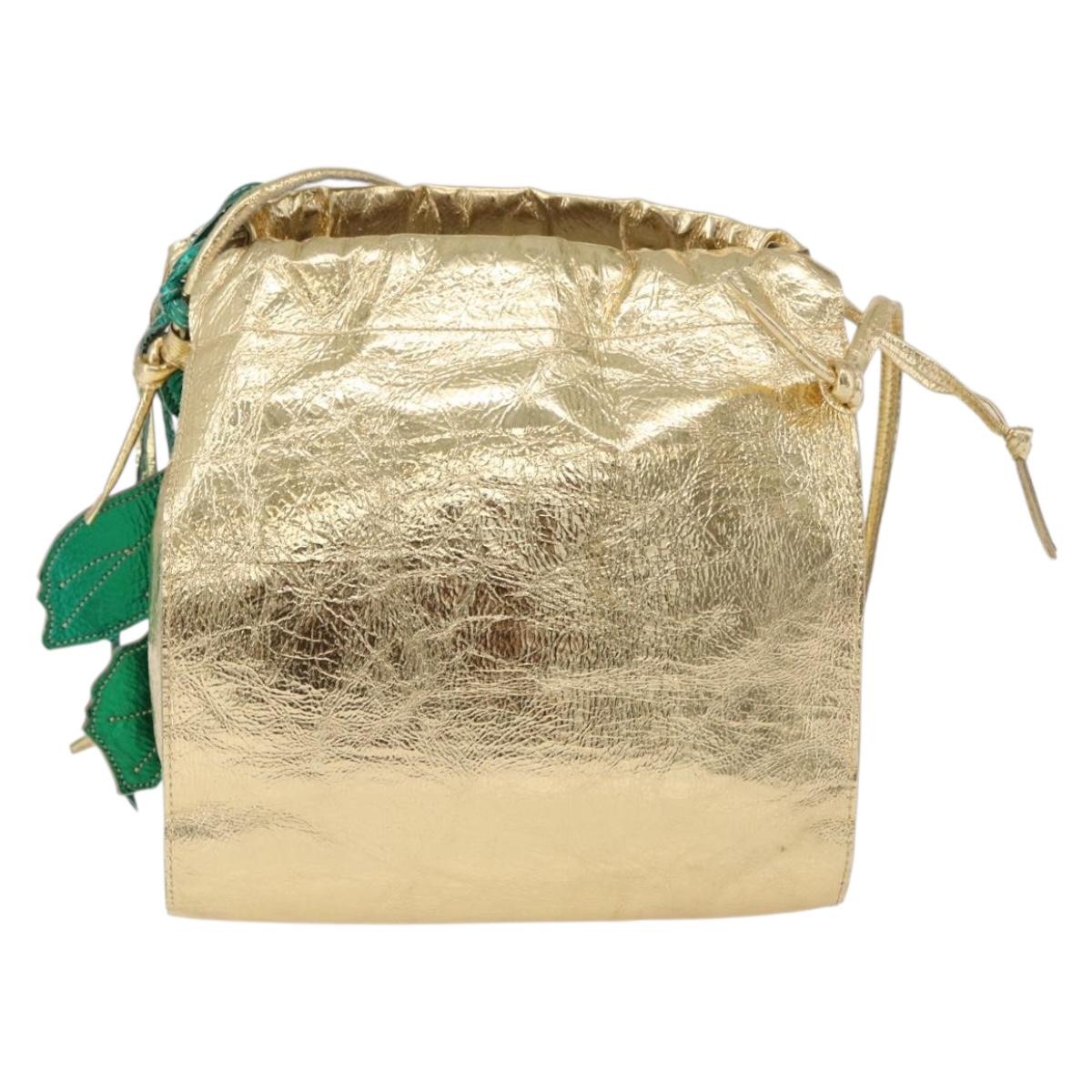 2010s Vivienne Westwood Gold Label Metallic Gold Fig Leaf Shoulder Bag