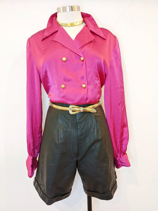 90s Liz Claiborne Hot Pink Silky Blouse